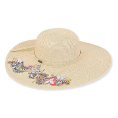 Burgos Colorful Embroidered Applique Beach Hat - Sun 'N' Sand Hat Wide Brim Sun Hat Sun N Sand Hats HH2132A Natural Medium (57 cm)
