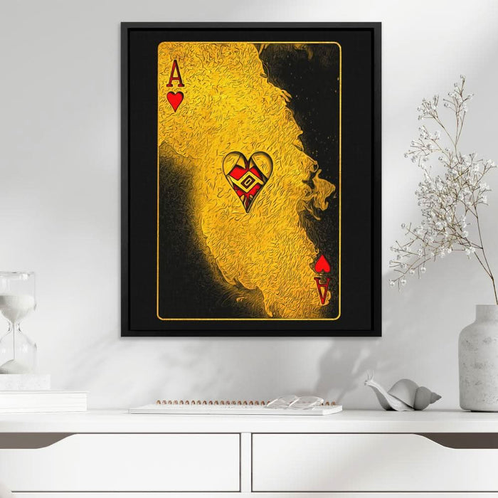 Burning Ace of Hearts - Wall Art in Black Frame