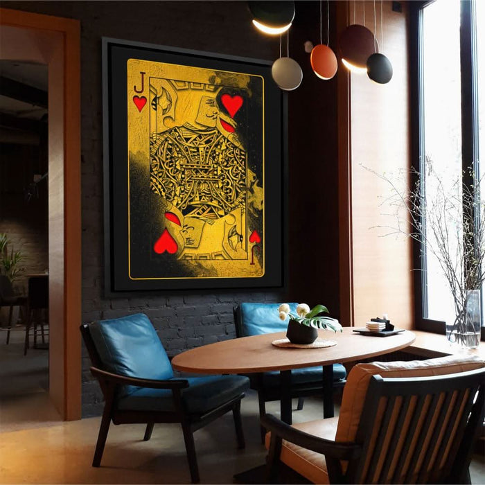Burning Jack of Hearts - Black Poker Canvas Print