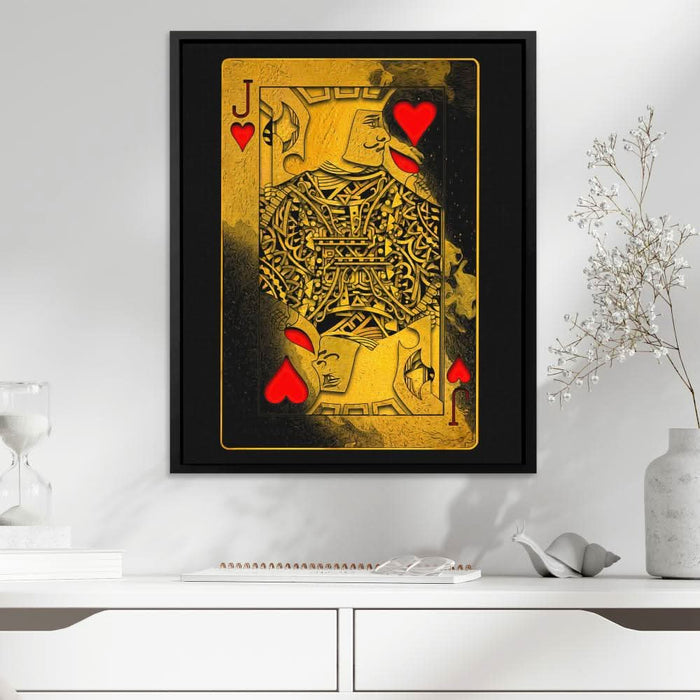 Burning Jack of Hearts - Poker Wall Art in Black Frame