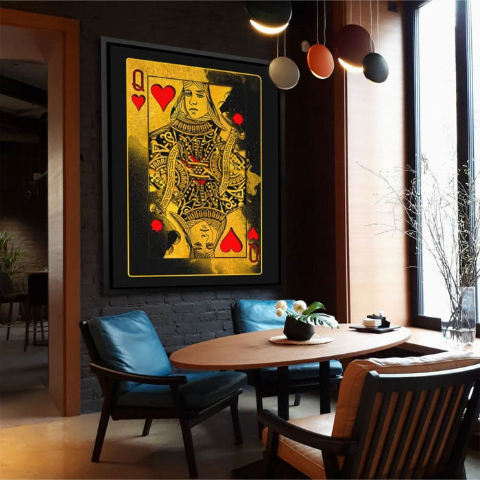 Burning Queen of Hearts - Black Poker Canvas Print