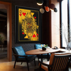 Burning Queen of Hearts - Black Poker Canvas Print