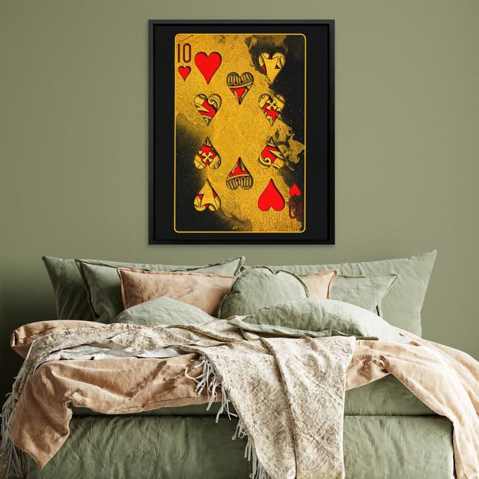 Burning Ten of Hearts - Poker Card Wall Art in Black Frame
