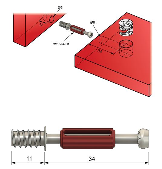 Cam dowel 15/16 inch with Euro Screw-Thread - 1000 pcs NTP