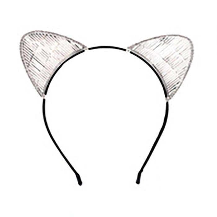 Cat Ear Headband with Wire and Stone Accent Headband Something Special LA hdy8768S Silver