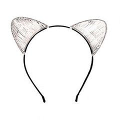 Cat Ear Headband with Wire and Stone Accent Headband Something Special LA hdy8768S Silver