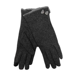 Checkered Trimmed Texting Gloves with Bow Accent Gloves Jeanne Simmons Accessories js7660GY Grey