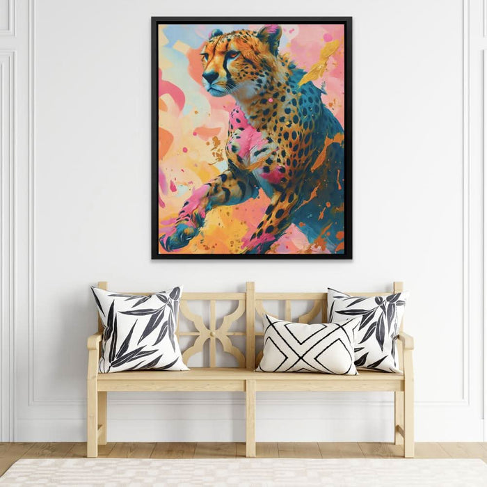 Cheetah Chasing - Gold Canvas Wall Art