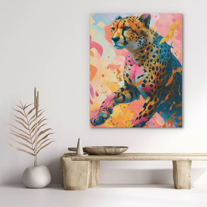 Cheetah Chasing - Gold Wall Art for Living Room