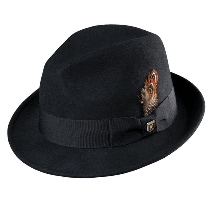 Chelsea Wool Felt Fedora Hat with Feather - Stacy Adams Hats Safari Hat Stacy Adams Hats