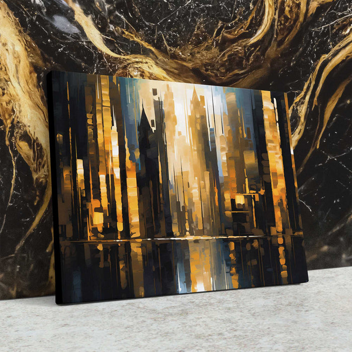 City's Horizon - Black and Gold Wall Street Canvas Print