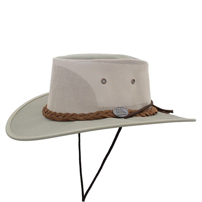 Classic Australian Canvas Cooler Hat with Chin Cord - Red Rock Hats Safari Hat Red Rock Hats 1048KH3S Khaki Small (55 cm)