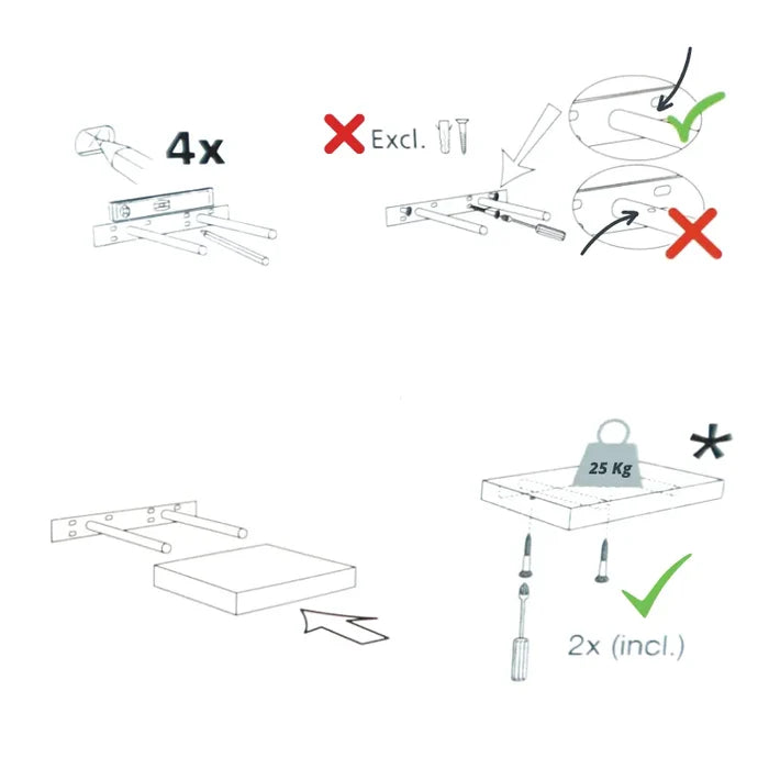 Concealed Floating Shelves - Set of 3 - Matte White - 31-1/2 inch (800 mm)