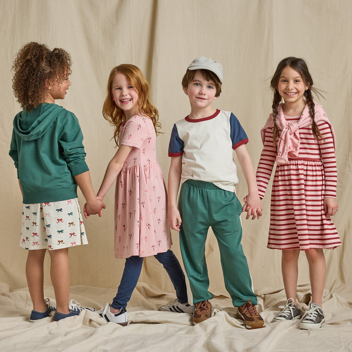 Coop Kids by Pink Chicken Sunny Dress in Pink/Burgundy Stripe