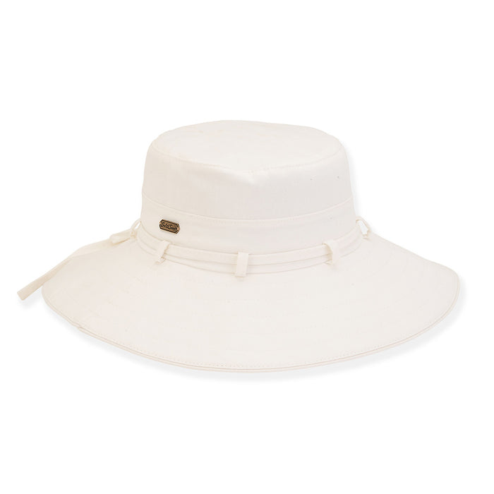 Cotton Poplin Bucket Hat with Tie - Sun 'N' Sand Hats Bucket Hat Sun N Sand Hats HH2788A Off-White S/M (56-57 cm)