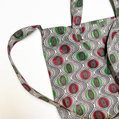 Cotton Print Market Tote: Green & Red Geometric