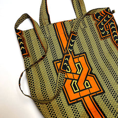 Cotton Print Market Tote: Orange & Navy Geometric