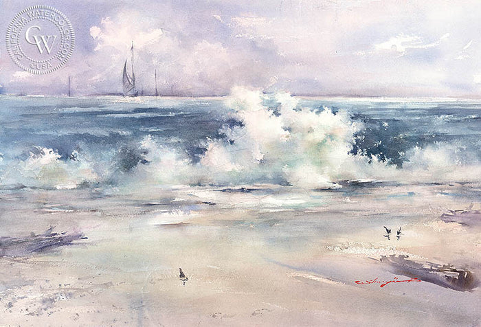 Crashing, watercolor painting by Shuang Li (American art). Fine art giclée print reproduction by California Watercolor for wall decor.