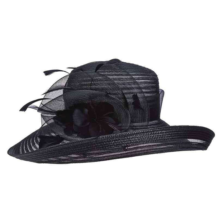 Crinoline Dress Hat with Up Turned Brim - Scala Collezione Dress Hat Scala Hats LD83BK Black