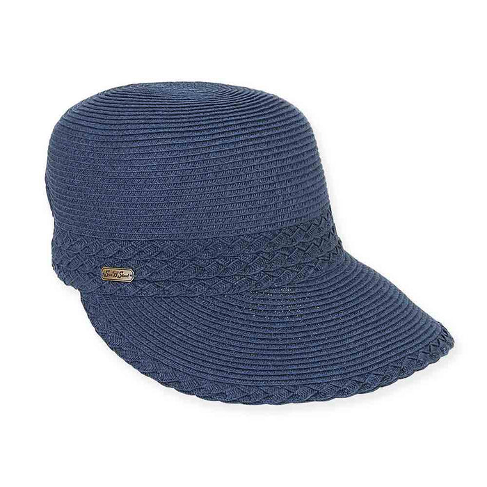 Criss Cross Woven Straw Brim Cap - Sun 'N' Sand Hats Facesaver Hat Sun N Sand Hats HH3179F Navy M/L (57-59 cm) Hook and Loop Closure