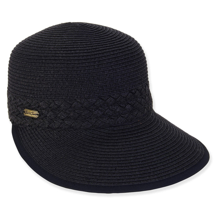 Criss Cross Woven Straw Brim Cap - Sun 'N' Sand Hats Facesaver Hat Sun N Sand Hats HH3179B Black M/L (57-59 cm) Hook and Loop Closure