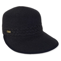 Criss Cross Woven Straw Brim Cap - Sun 'N' Sand Hats Facesaver Hat Sun N Sand Hats HH3179B Black M/L (57-59 cm) Hook and Loop Closure