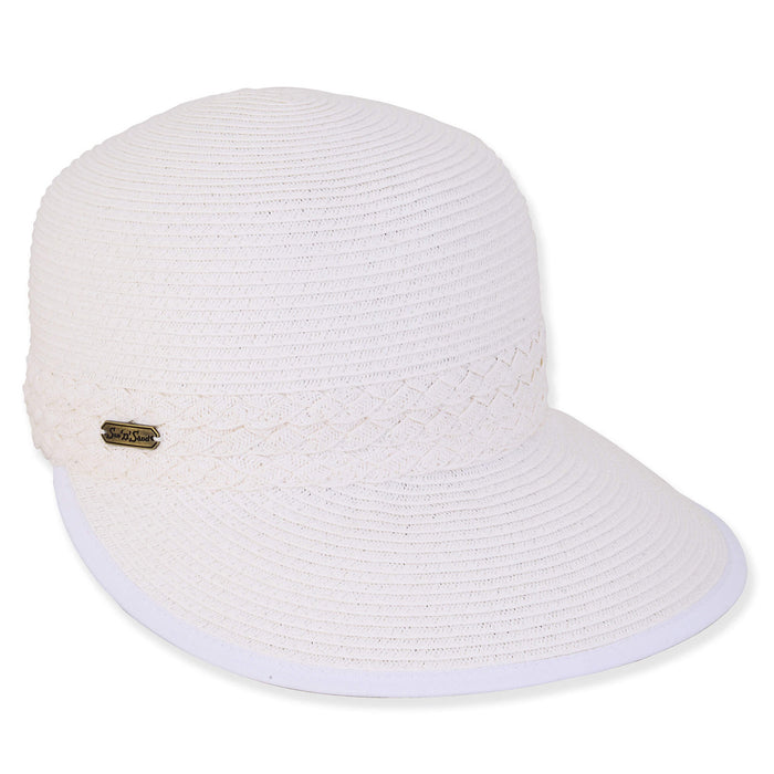 Criss Cross Woven Straw Brim Cap - Sun 'N' Sand Hats Facesaver Hat Sun N Sand Hats HH3179A White M/L (57-59 cm) Hook and Loop Closure