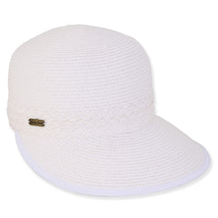 Criss Cross Woven Straw Brim Cap - Sun 'N' Sand Hats Facesaver Hat Sun N Sand Hats HH3179A White M/L (57-59 cm) Hook and Loop Closure