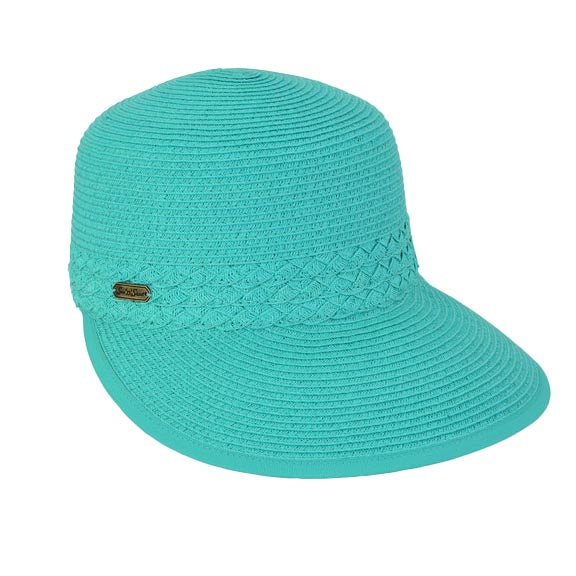 Criss Cross Woven Straw Brim Cap - Sun 'N' Sand Hats Facesaver Hat Sun N Sand Hats HH3179E Teal M/L (57-59 cm) Hook and Loop Closure