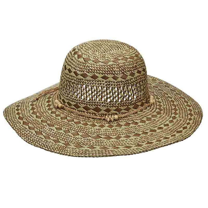 Criss-Cross Woven Two Tone Toyo Summer Floppy Hat - Scala Pronto Wide Brim Sun Hat Scala Hats LT192BN Brown