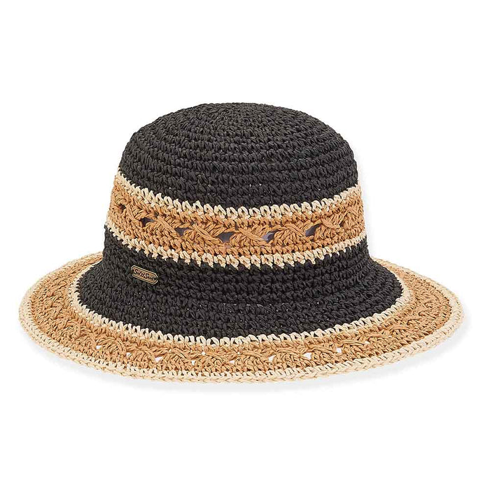Crochet Toyo Summer Floppy Hat - Sun 'N' Sand Hats Wide Brim Hat Sun N Sand Hats HH2721B Black Medium (57 cm)