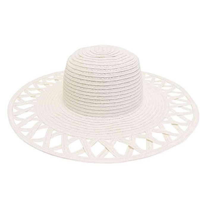 Cutout Brim Straw Summer Hat, White - Boardwalk Style Wide Brim Sun Hat Boardwalk Style Hats DA530WH White Medium (57 cm)