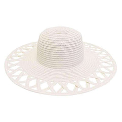Cutout Brim Straw Summer Hat, White - Boardwalk Style Wide Brim Sun Hat Boardwalk Style Hats DA530WH White Medium (57 cm)