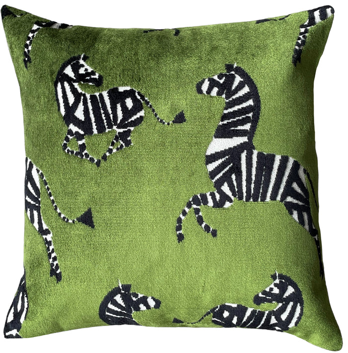 Dark Green Zebra Cut Velvet Pillow Cover - Annabel Bleu