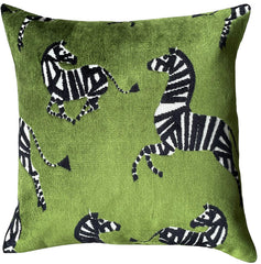 Dark Green Zebra Cut Velvet Pillow Cover - Annabel Bleu