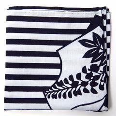 Delightful Navy and White Floral and Stripes Cotton Pocket Square by Put This On