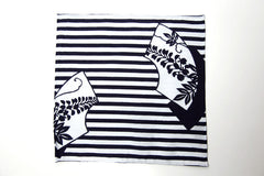 Delightful Navy and White Floral and Stripes Cotton Pocket Square by Put This On
