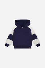 Deux Par Deux Hooded Color Block Fleece in Blue
