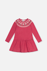 Deux Par Deux Sweater Dress in Raspberry Jacquard Flower