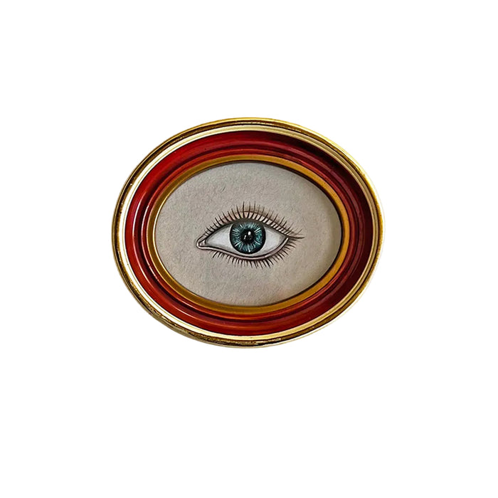 Don Carney Blue Left Eye - Art Print in Vintage Cream, Plum Red & Gold Oval Frame