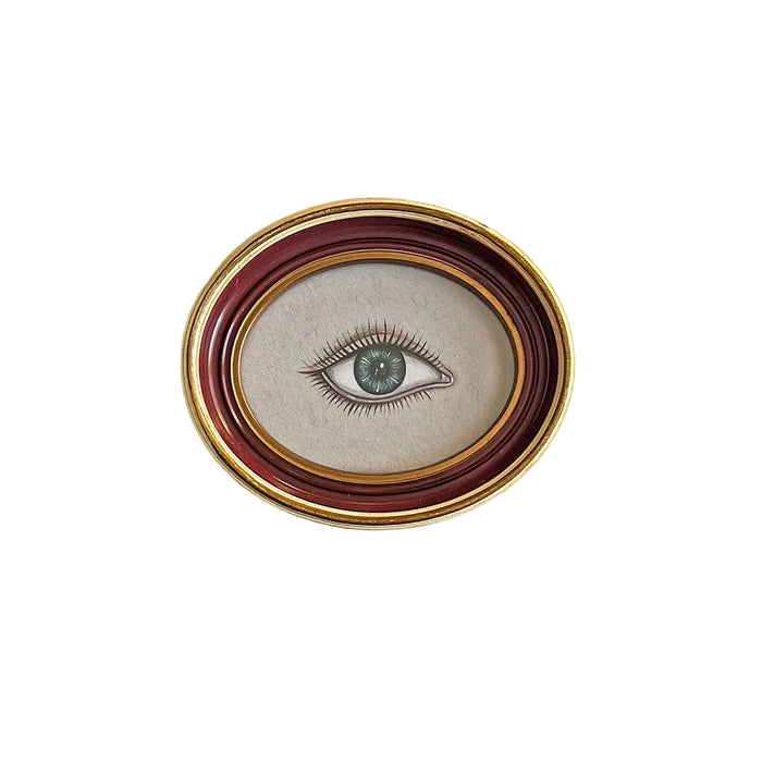 Don Carney Blue Right Eye - Art Print in Vintage Cream, Brick Red & Gold Oval Frame