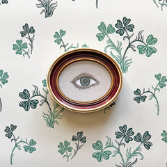 Don Carney Blue Right Eye - Art Print in Vintage Cream, Brick Red & Gold Oval Frame