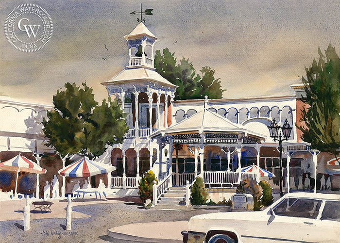 Downtown, watercolor painting by John Bohnenberger (American art). Original painting and fine art giclée reproduction by California Watercolor for wall decor.