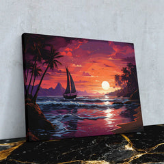 Dream Wave Sunset - Vaporwave Wall Art in Black Frame