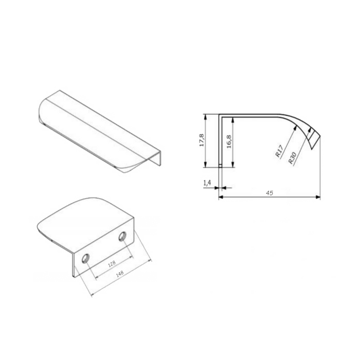 Edge Grip Round Profile Handle 5-1/16 inch (5-13/16 inch total length) - Matt Gold (2) – Furnica