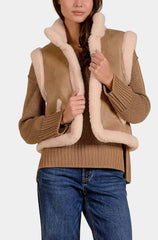 Elan Reversible Faux Fur Sleeveless Vest in Mocha