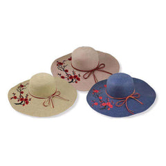 Embroidered Red Blossom Tree Sun Hat for Women Floppy Hat Jeanne Simmons Accessories JS8061NT Natural