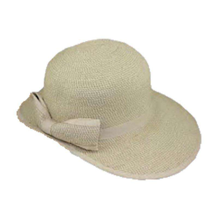 Facesaver Hat with Ribbon Trim and Bow Wide Brim Hat Jeanne Simmons Accessories js8334WH White tweed Medium (57 cm)