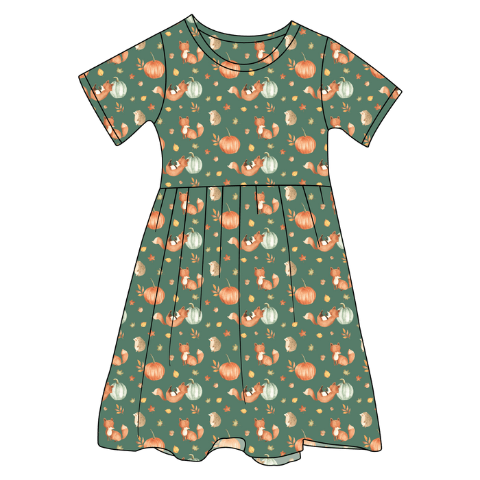 Fall Foxes Bamboo Ruffle Spin Dress