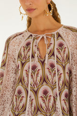 BIRDS TREE GARDEN MEDAL MIX LONG SLEEVE BLOUSE